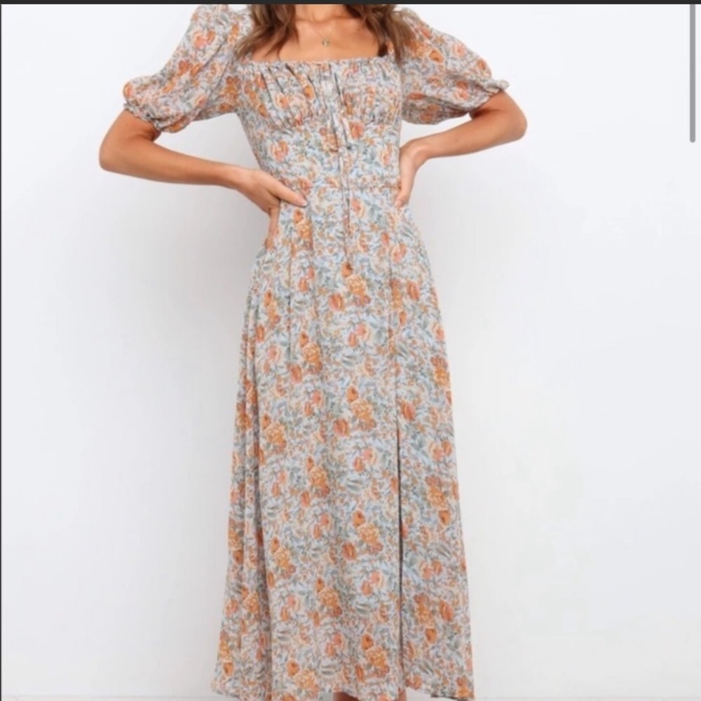 Petal & Pup Floral Midi Dress in Cream and Orange